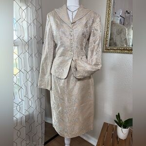 Adrianna 100% Silk Lining Brocade Skirt Suit Set Vintage Formal Wedding Work